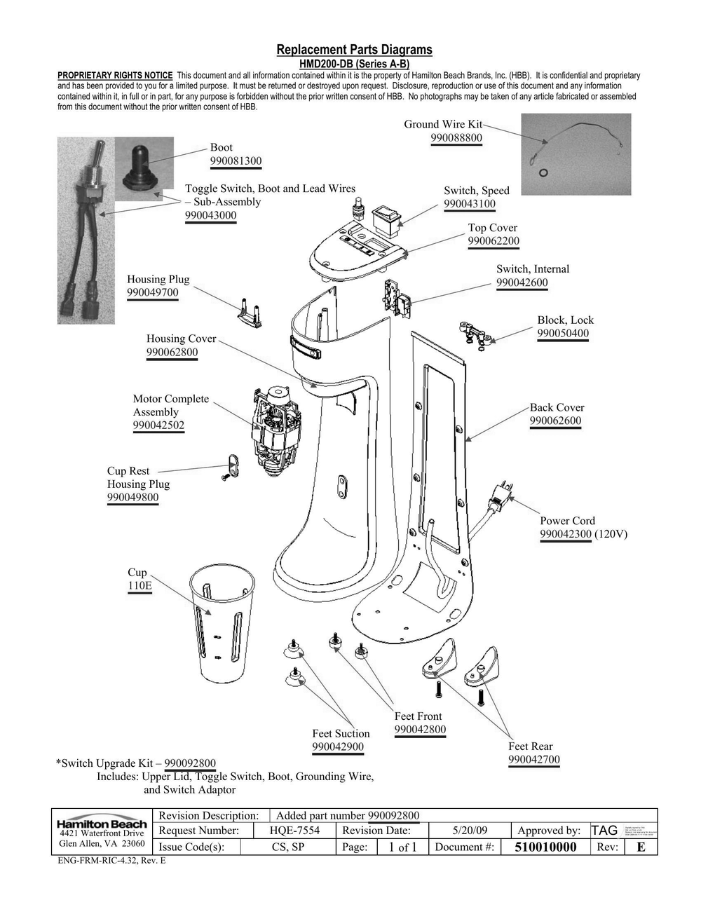 Diagram Diagram and Parts List for HMD200-DB  Hamilton Beach Drink Mixer